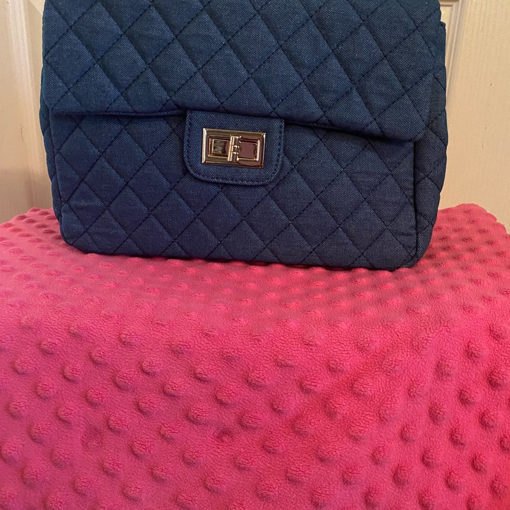 Elegant Quilted Blue Denim Handbag